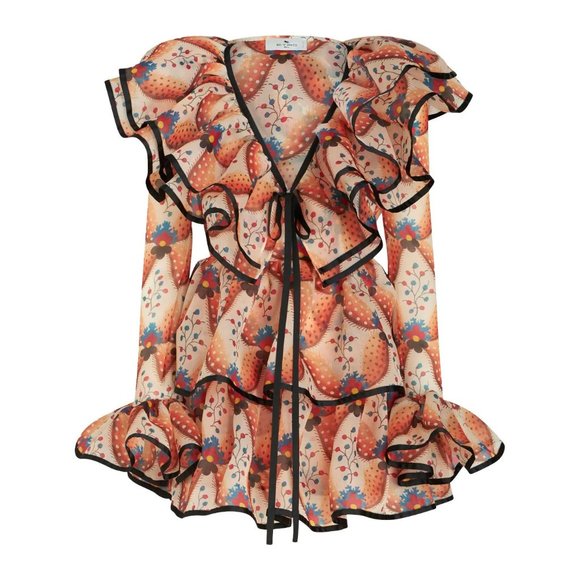 $5200 New Etro 2023 Apricot Print Ruffle Runway Mini Dress. - Picture 15 of 15
